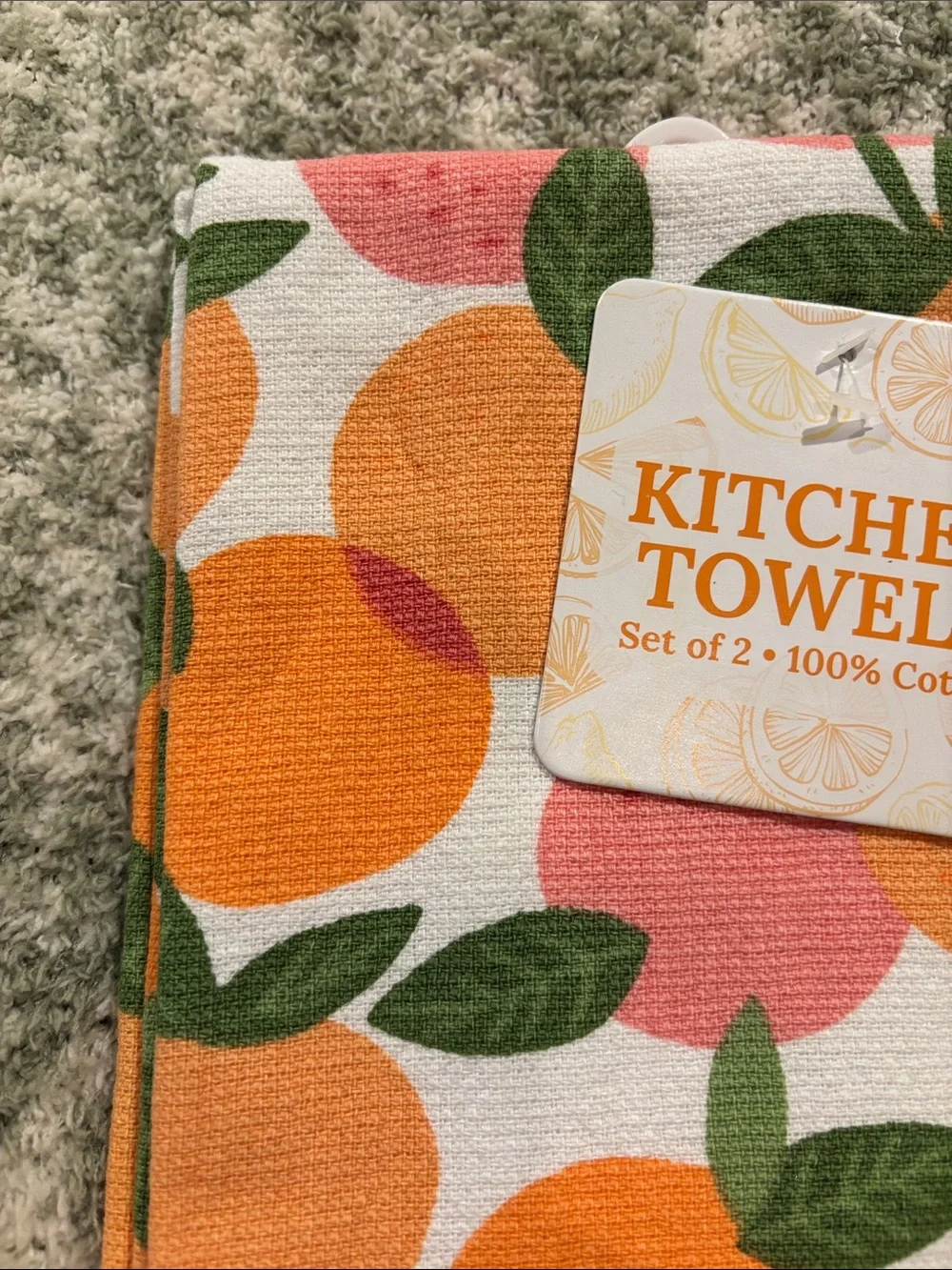 Colorful Citrus Kitchen Towels Set of 2 Oranges Grapefruit Print NWT Cotton